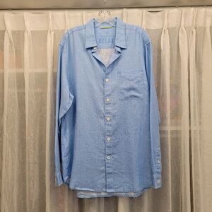 Tommy Bahama Relax Linen Button Down Long Sleeve Shirt Blue Size Medium NWOT